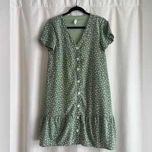Flowy Green Printed Mini Dress
